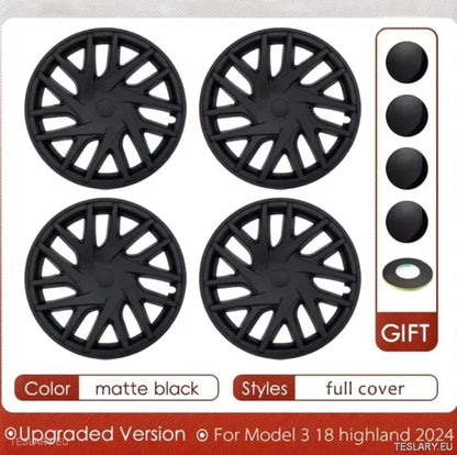 18" Tesla 3 Highland Full Rim Matte Black Wheel Cover - TESLARY Tesla Shop Accessories Europe Nederlands Ireland Deutschland Espana Alicante France Italia