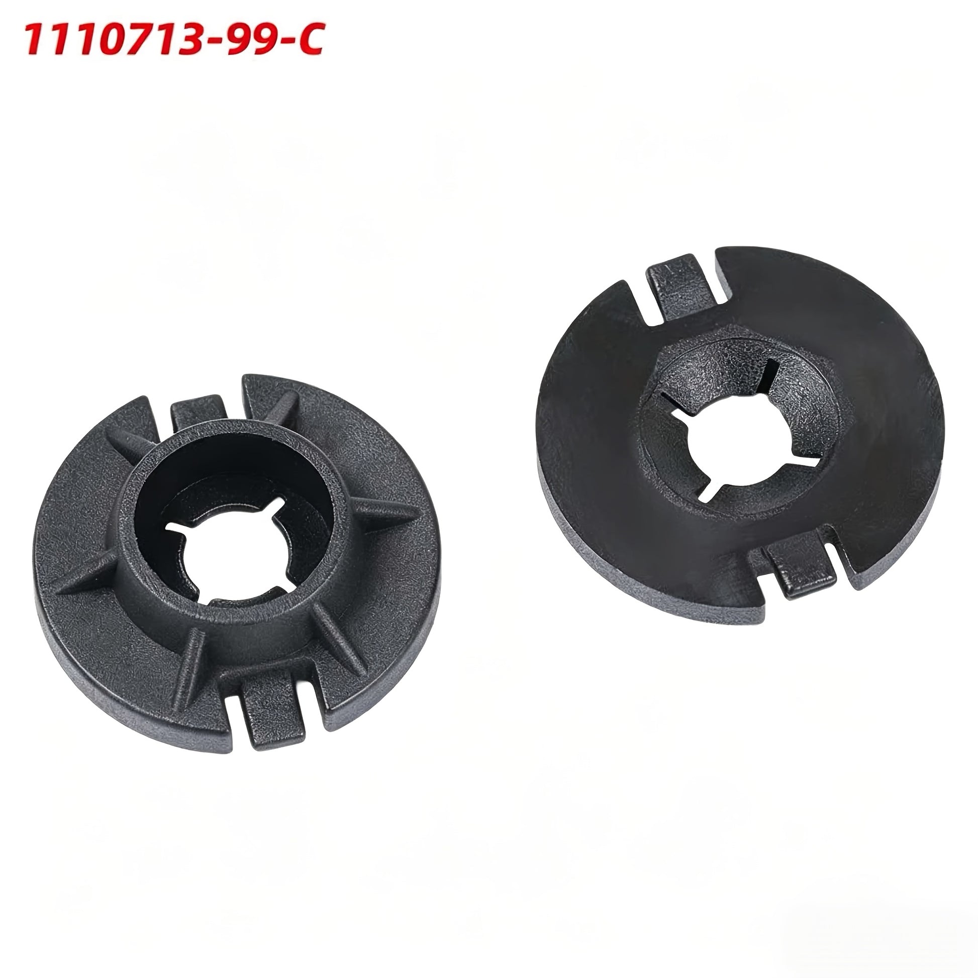 An automotive parts diagram showing a black circular component labeled 1110713-99-C, with a line drawing of a vehicle body panel indicating mounting locations marked with red circles. TESLA_111071399C_BUY_FROM_EUROPES_TESLA_ACCESSORIES_SPECIALISTS_TESLARY.EU_TESLARY.IE_TESLARY.PT_TESLARY.ES_TESLARY.NL_TESLARY.FR