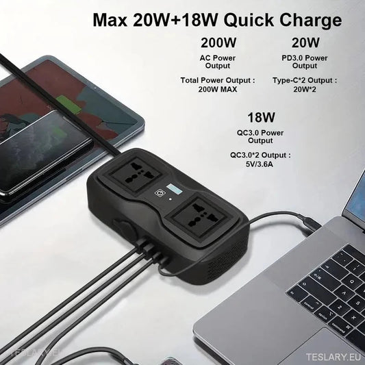 200 Watt 12 - 15V 220V Inverter Compatible with Tesla Cars ( UK & IRELAND ONLY ) - TESLARY Tesla Shop Accessories Europe Nederlands Ireland Deutschland Espana Alicante France Italia