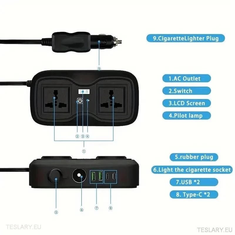 200 Watt 12 - 15V 220V Inverter Compatible with Tesla Cars ( UK & IRELAND ONLY ) - TESLARY Tesla Shop Accessories Europe Nederlands Ireland Deutschland Espana Alicante France Italia