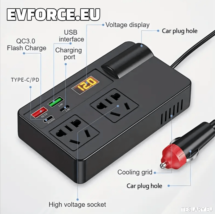 200 Watt 12 - 24V 220V Inverter Compatible with Tesla Cars ( EUROPEAN ONLY ) - TESLARY Tesla Shop Accessories Europe Nederlands Dublin Cork Ireland Deutschland Espana Alicante France Italia