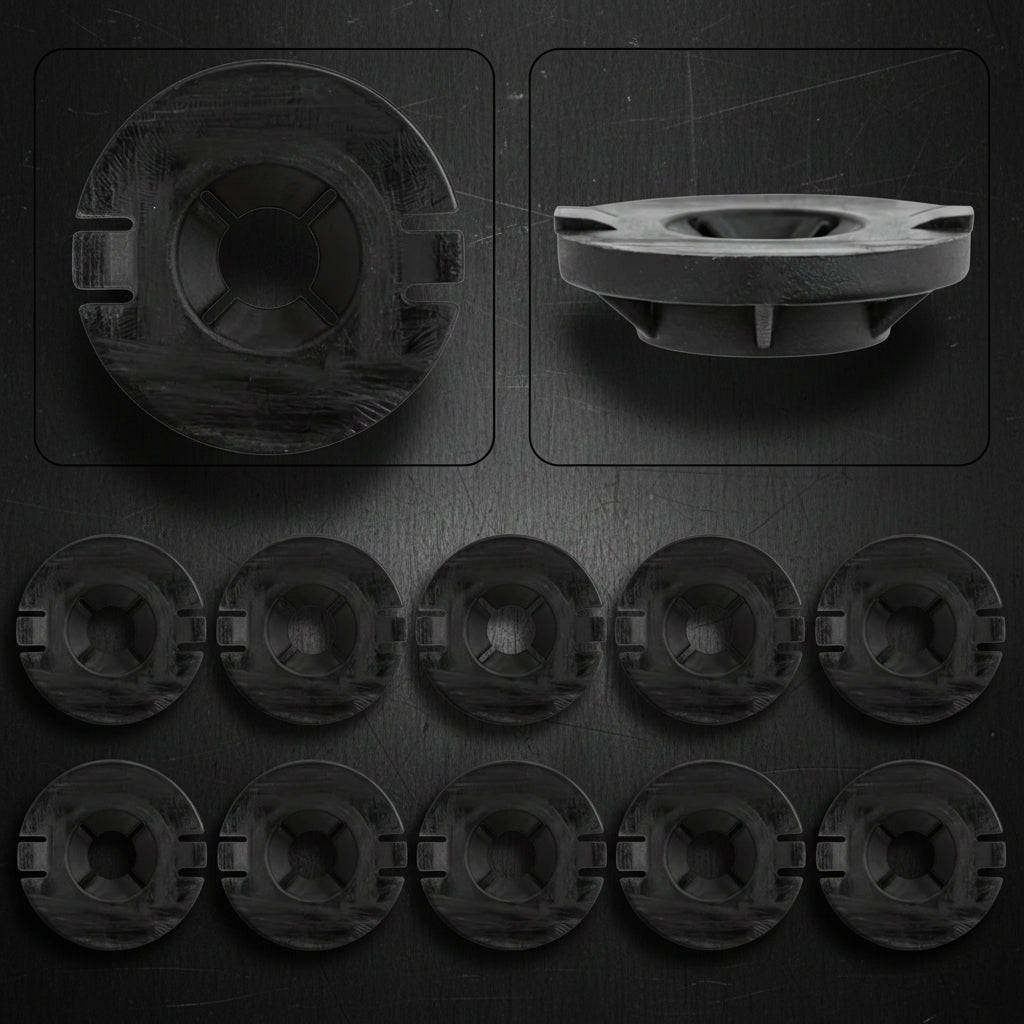 An automotive parts diagram showing a black circular component labeled 1110713-99-C, with a line drawing of a vehicle body panel indicating mounting locations marked with red circles. TESLA_111071399C_BUY_FROM_EUROPES_TESLA_ACCESSORIES_SPECIALISTS_TESLARY.EU_TESLARY.IE_TESLARY.PT_TESLARY.ES_TESLARY.NL_TESLARY.FR