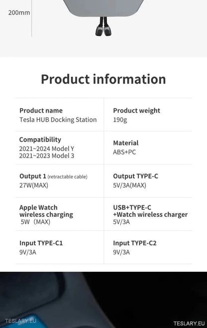 4 Port USB Smart Hub for Tesla 3/Y Including Apple Watch Support - TESLARY Tesla Shop Accessories Europe Nederlands Ireland Deutschland Espana Alicante France Italia