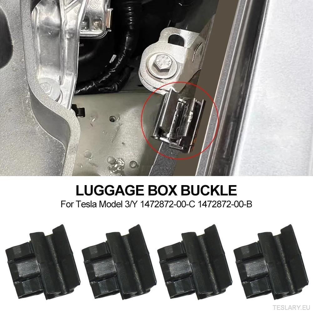 4pcs Durable Plastic Buckles for Tesla for Model Y / 3 Front Trunk, Luggage Storage Box Fixing Bracket, OE 1472872 - 00 - B (for Model Y) 1472872 - 00 - C (Model 3), Black, Matching Buckle - TESLARY Tesla Shop Accessories Europe Nederlands Ireland Deutschland Espana Alicante France Italia