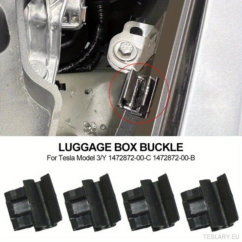 4pcs Durable Plastic Buckles for Tesla for Model Y / 3 Front Trunk, Luggage Storage Box Fixing Bracket, OE 1472872 - 00 - B (for Model Y) 1472872 - 00 - C (Model 3), Black, Matching Buckle - TESLARY Tesla Shop Accessories Europe Nederlands Dublin Cork Ireland Deutschland Espana Alicante France Italia