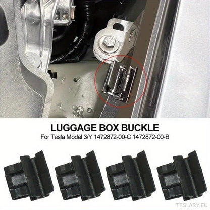 4pcs Durable Plastic Buckles for Tesla for Model Y / 3 Front Trunk, Luggage Storage Box Fixing Bracket, OE 1472872 - 00 - B (for Model Y) 1472872 - 00 - C (Model 3), Black, Matching Buckle - TESLARY Tesla Shop Accessories Europe Nederlands Dublin Cork Ireland Deutschland Espana Alicante France Italia