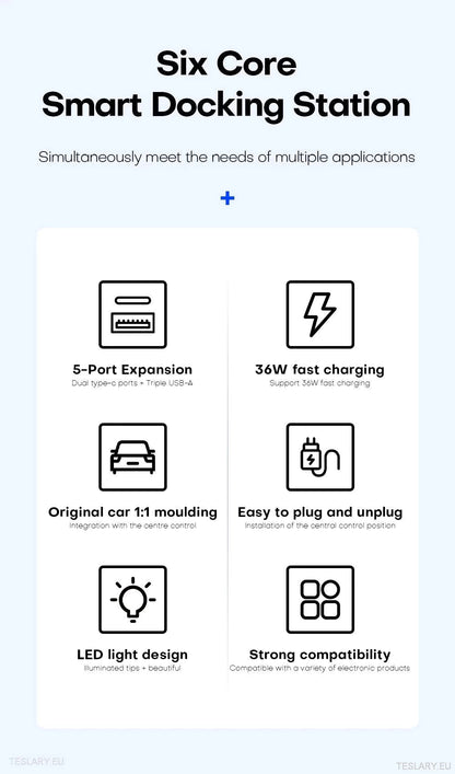 5 in 1 RGB USB Expansion Hub for Tesla 3/Y - TESLARY Tesla Shop Accessories Europe Nederlands Dublin Cork Ireland Deutschland Espana Alicante France Italia