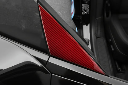 Carbon Fiber Exterior Side Mirror Trim Panel Cover For Tesla Model 3 Highland in Black or Red