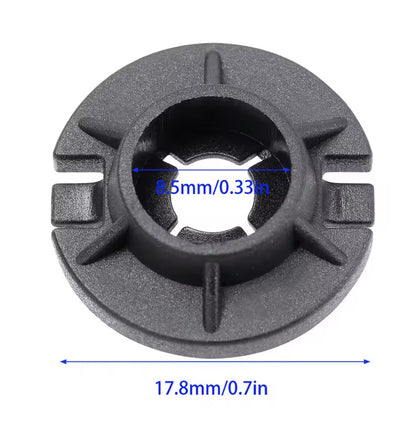 A black plastic circular mounting bracket or adapter shown on a white background with blue dimension lines indicating a 17.8mm/0. TESLA_111071399C_BUY_FROM_EUROPES_TESLA_ACCESSORIES_SPECIALISTS_TESLARY.EU_TESLARY.IE_TESLARY.PT_TESLARY.ES_TESLARY.NL_TESLARY.FR