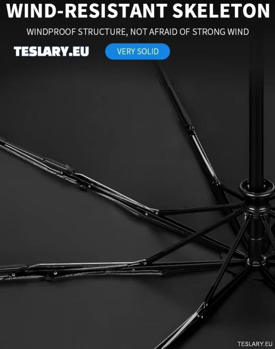 Black Wind & Rain Resistant Umbrella with Tesla Logo - TESLARY Tesla Shop Accessories Europe Nederlands Dublin Cork Ireland Deutschland Espana Alicante France Italia