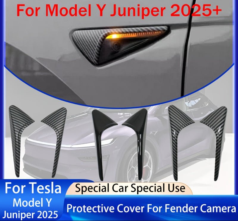 Tesla Model Y Juniper - Tesla Model 3 Highland Side Camera Covers Carbon Bright Matte Black - Europe Teslary.Eu Ireland Deutschland France Italia Espana Netherlands Portugal Sverige Scotland Belfast Dublin Cork Belgique Paris Berlin Accessories Fast Delivery Vitesse