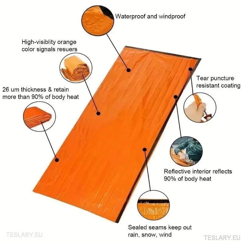 Emergency Sleeping Bag - Outdoor Survival - TESLARY Tesla Shop Accessories Europe Nederlands Ireland Deutschland Espana Alicante France Italia