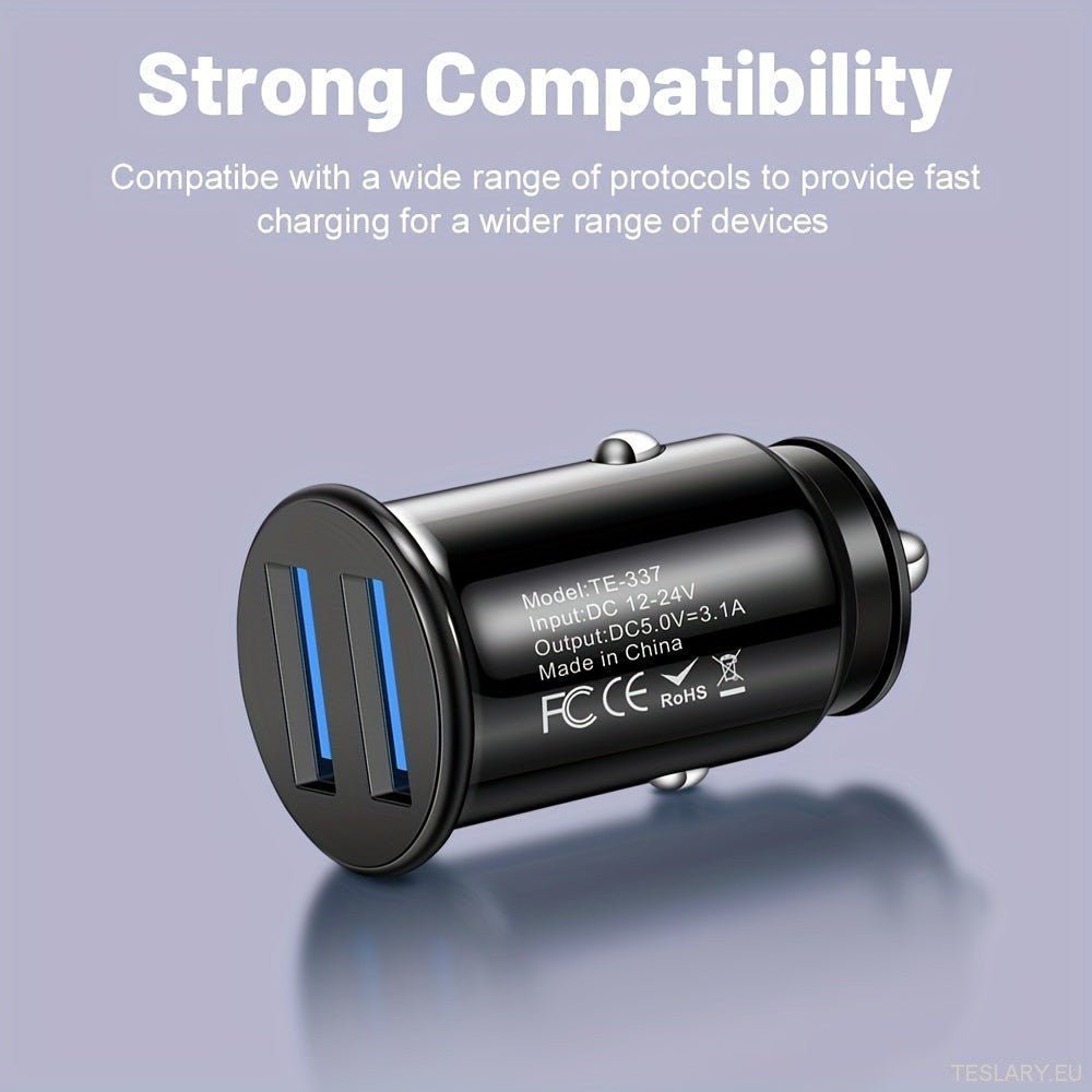 Evforce Mini USB Car Charger 2 Ports Car Phone Fast Charger Charging Adapter - TESLARY Tesla Shop Accessories Europe Nederlands Ireland Deutschland Espana Alicante France Italia