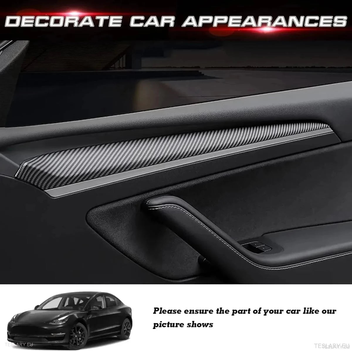 Internal Door Side Trims Tesla 3/Y - TESLARY Tesla Shop Accessories Europe Nederlands Ireland Deutschland Espana Alicante France Italia