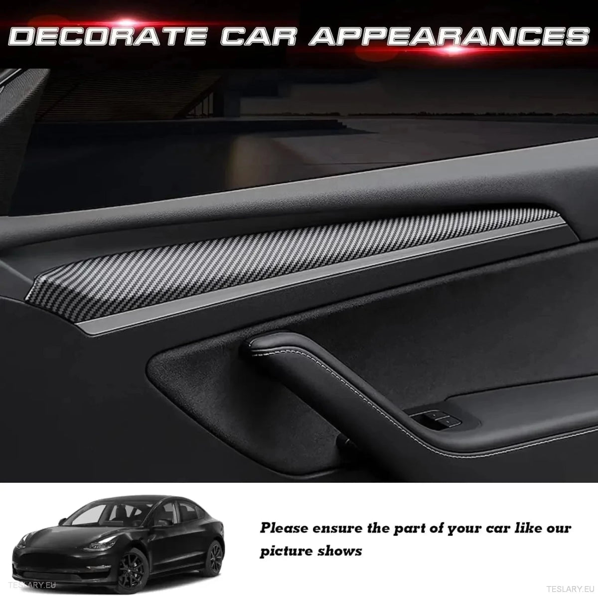 Internal Door Side Trims Tesla 3/Y - TESLARY Tesla Shop Accessories Europe Nederlands Ireland Deutschland Espana Alicante France Italia