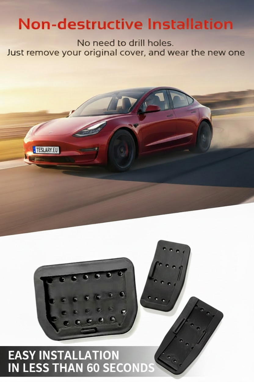 Performance Upgrade Tesla 3 / Y Non Slip Aluminium Foot Pedals - TESLARY Tesla Shop Accessories Europe Nederlands Dublin Cork Ireland Deutschland Espana Alicante France Italia