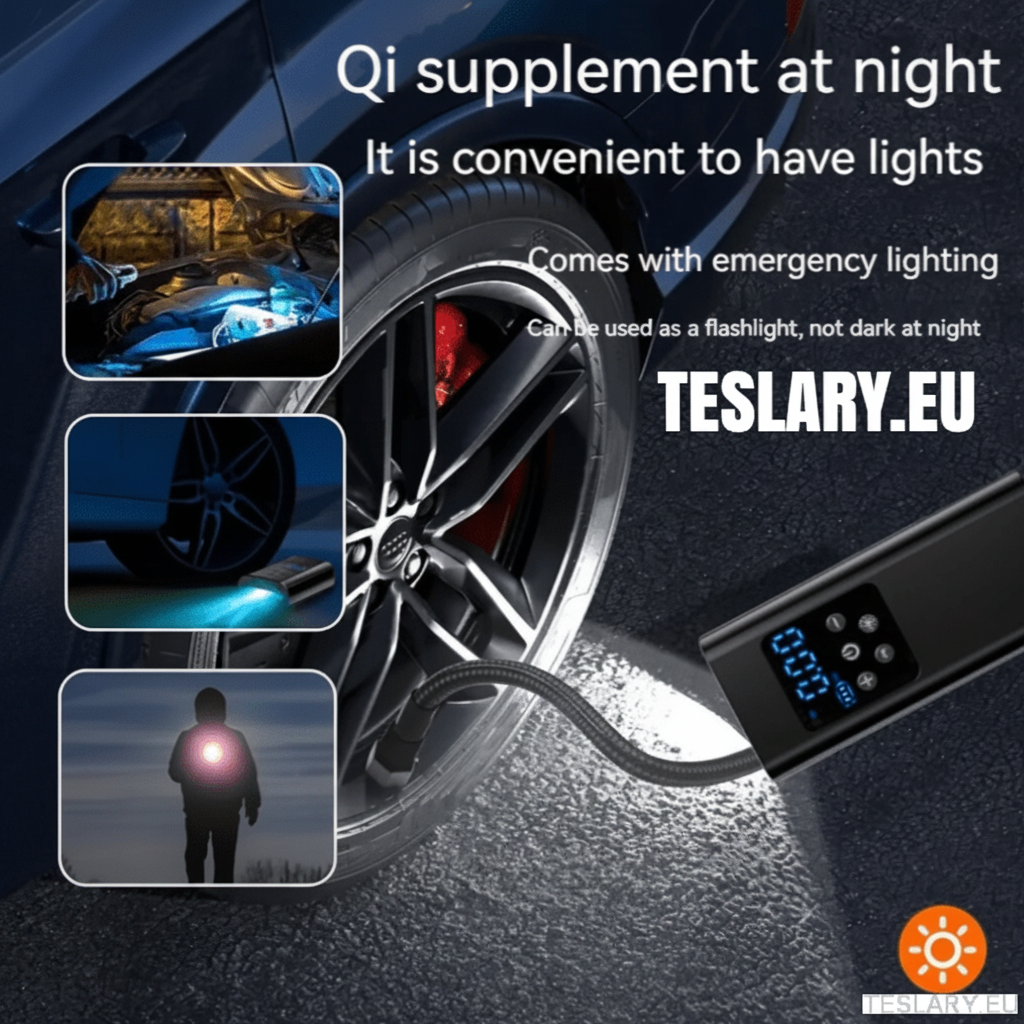 Portable Battery Powered Tyre Compressor for Tesla Model 3 Y S X - 4500Mah - TESLARY Tesla Shop Accessories Europe Nederlands Dublin Cork Ireland Deutschland Espana Alicante France Italia