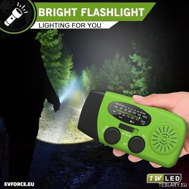 Portable Emergency Torch - Radio with Power Bank 2000mAh to Charge Phone - TESLARY Tesla Shop Accessories Europe Nederlands Ireland Deutschland Espana Alicante France Italia