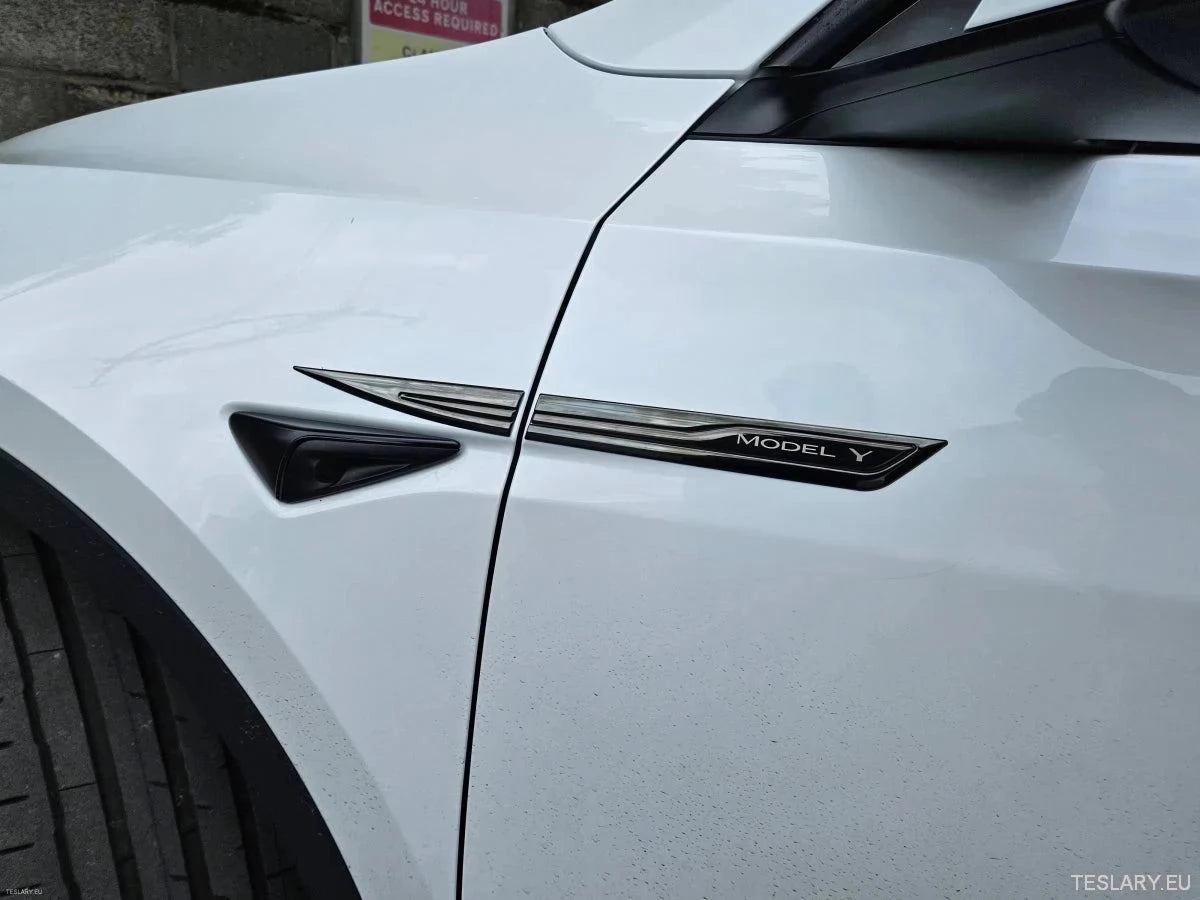 Premium Logo Decal Metal Door & Wing Stickers for Tesla 3 , Y & X - TESLARY Tesla Shop Accessories Europe Nederlands Ireland Deutschland Espana Alicante France Italia