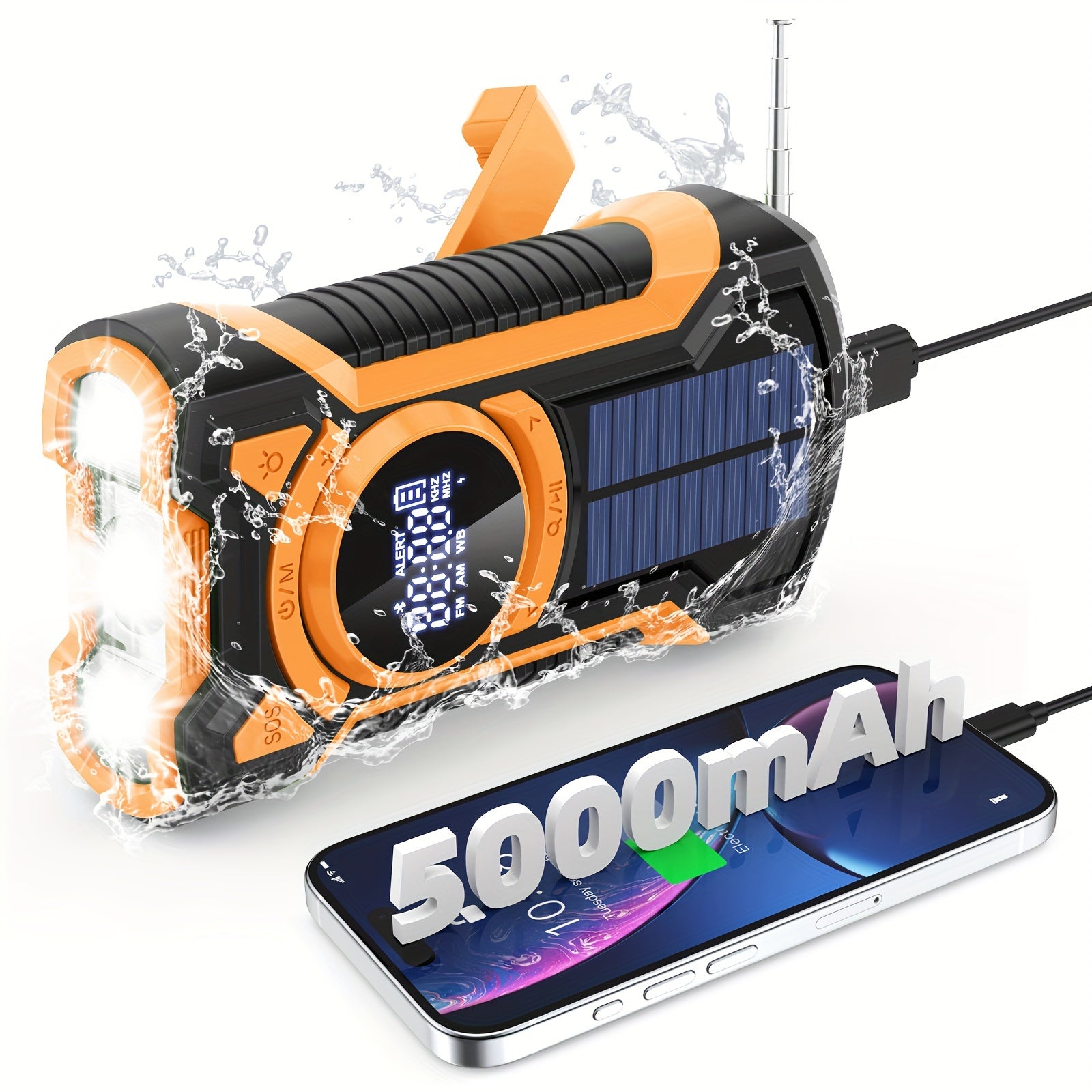 Multifunctional Emergency Radio Handcrank Generator Flashlight with SOS Can Charge Mobile Phone 5000mAh FMAMWBBT NOAA Weather Warning