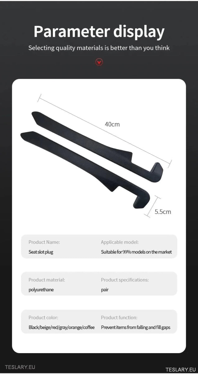 Seat Gap Filler for Tesla Model 3 , Y & S with Logo - TESLARY Tesla Shop Accessories Europe Nederlands Ireland Deutschland Espana Alicante France Italia