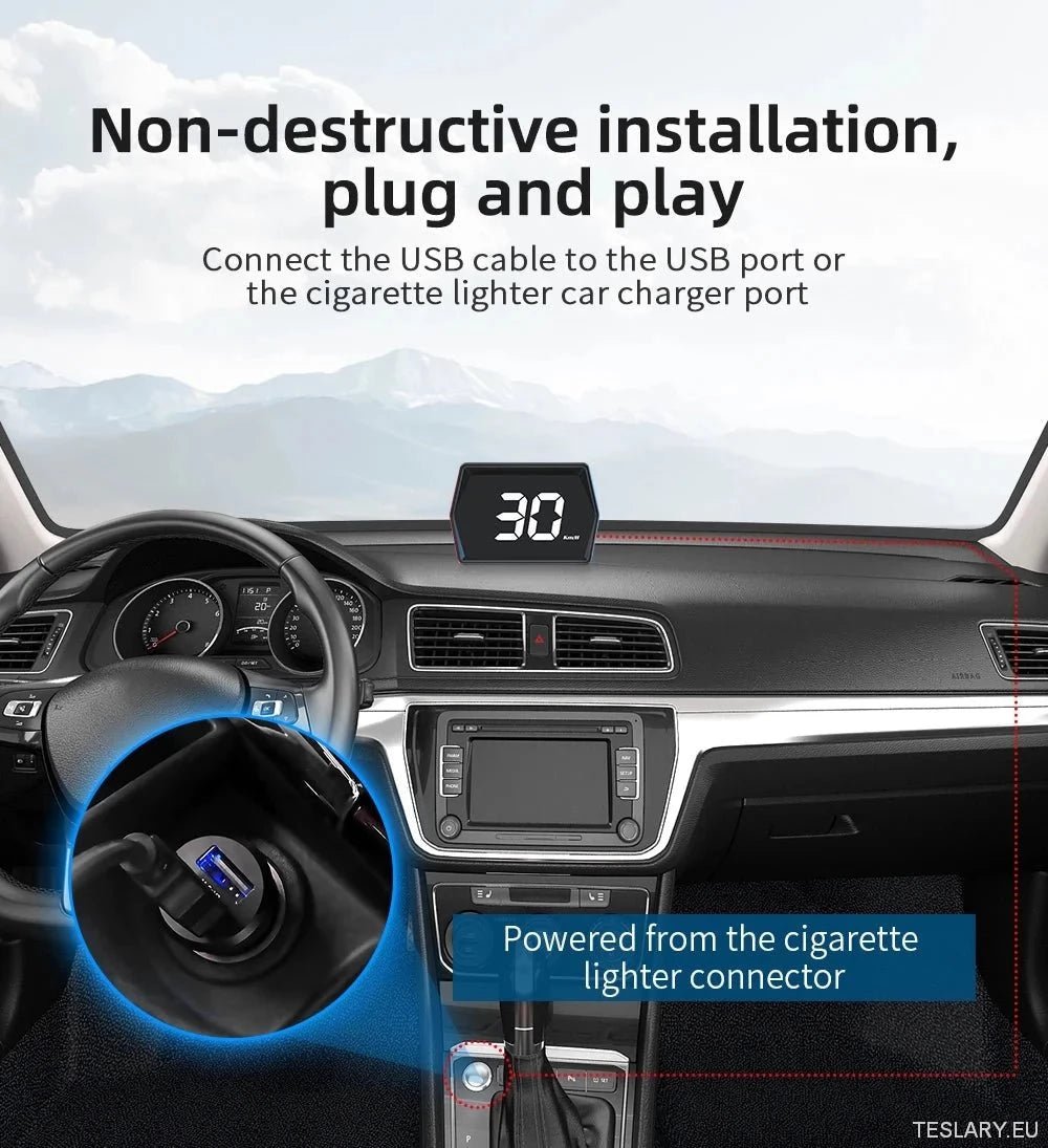 SmartDrive 2024: Advanced Car HUD with GPS & Safety Alerts - TESLARY Tesla Shop Accessories Europe Nederlands Ireland Deutschland Espana Alicante France Italia