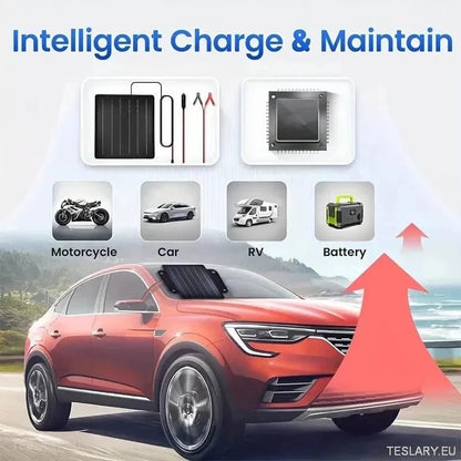 Solar Trickle Charger for Tesla EV 12 Volt Battery - TESLARY Tesla Shop Accessories Europe Nederlands Ireland Deutschland Espana Alicante France Italia