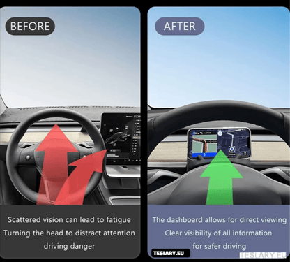 Steering Wheel Front Storage + Phone Holder for Tesla Model 3 / Y - TESLARY Tesla Shop Accessories Europe Nederlands Dublin Cork Ireland Deutschland Espana Alicante France Italia