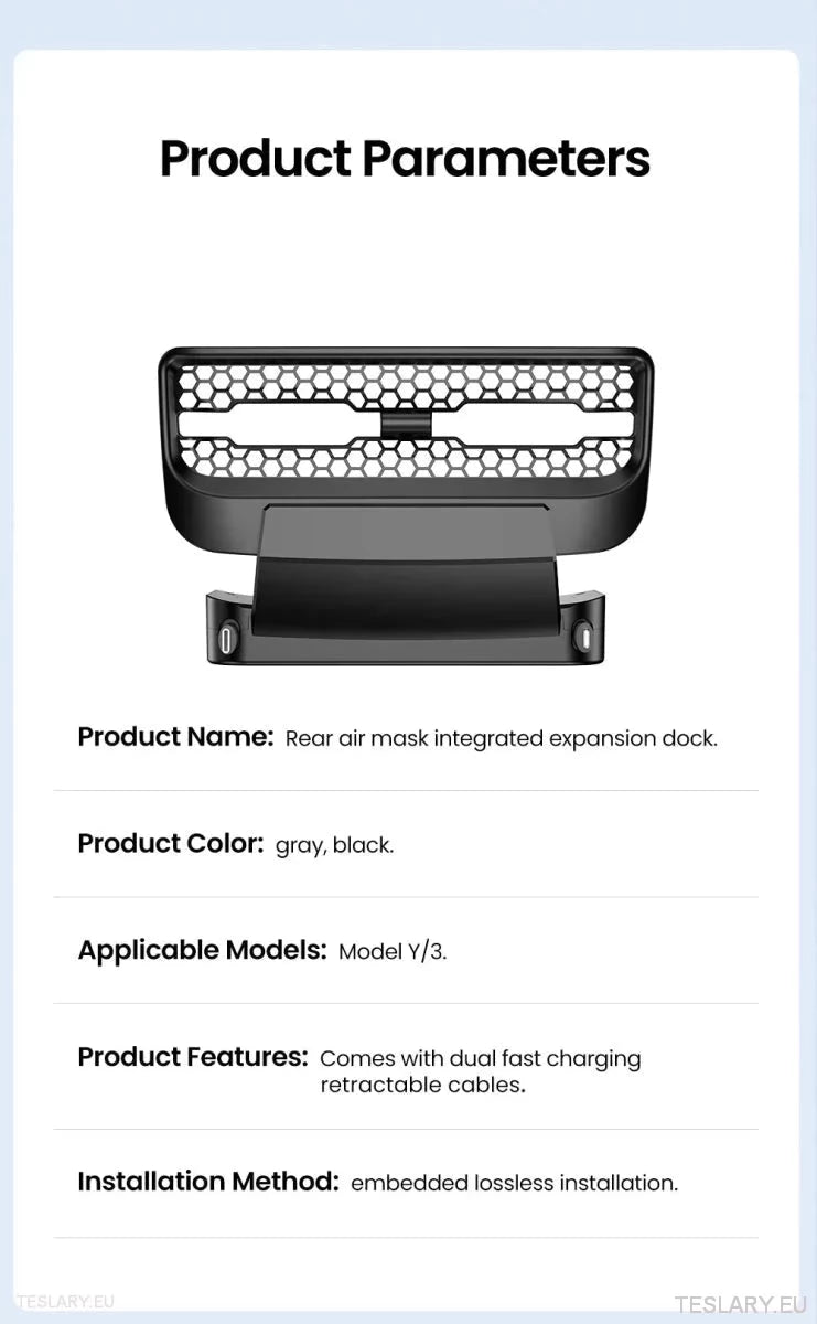 Tesla 3/Y Rear Air Vent USB with Retractable Cables - TESLARY Tesla Shop Accessories Europe Nederlands Ireland Deutschland Espana Alicante France Italia