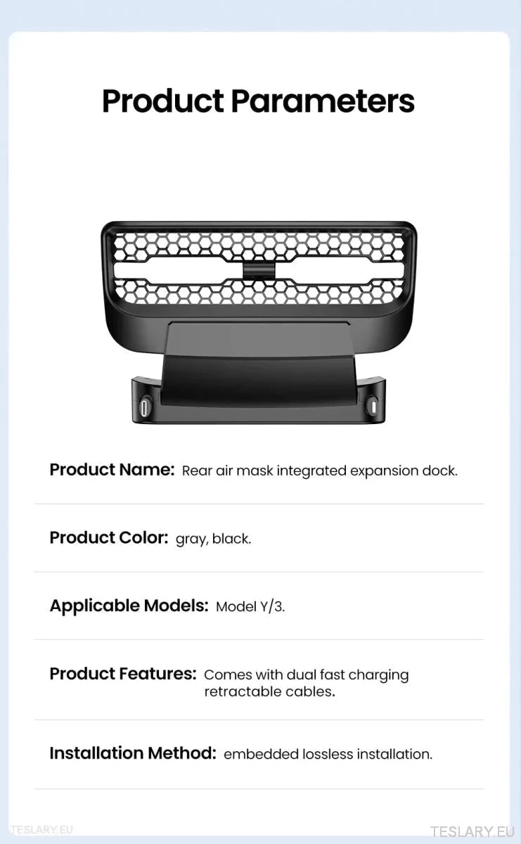 Tesla 3/Y Rear Air Vent USB with Retractable Cables - TESLARY Tesla Shop Accessories Europe Nederlands Ireland Deutschland Espana Alicante France Italia