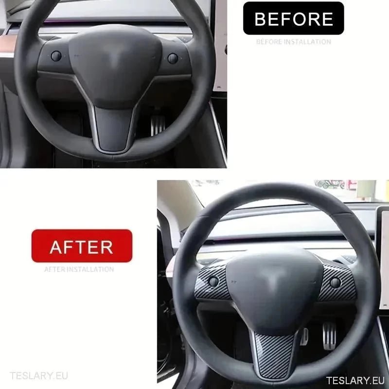 Tesla 3/Y Steering Wheel Upgrade Cover in Black Carbon or White - TESLARY Tesla Shop Accessories Europe Nederlands Ireland Deutschland Espana Alicante France Italia