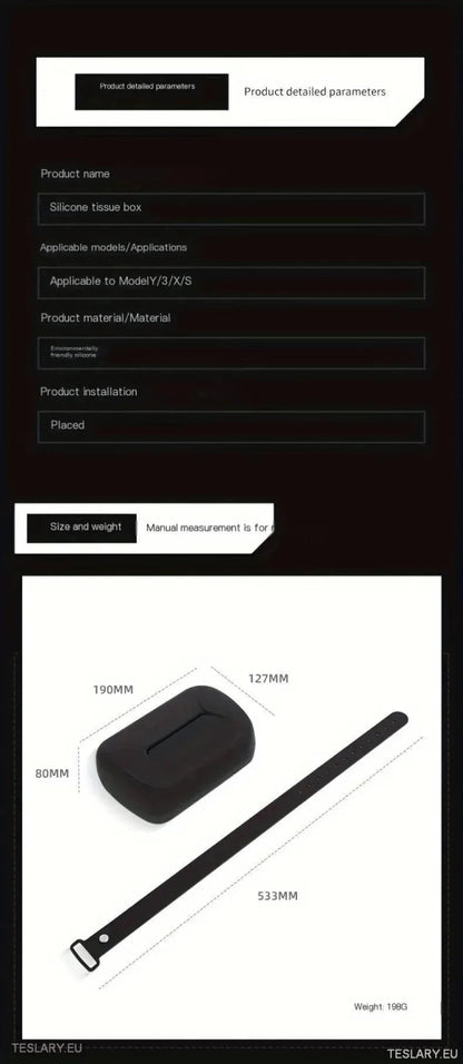 Tesla 3/Y/X/S Silicone Tissue Holder with Adjustable Strap - TESLARY Tesla Shop Accessories Europe Nederlands Ireland Deutschland Espana Alicante France Italia