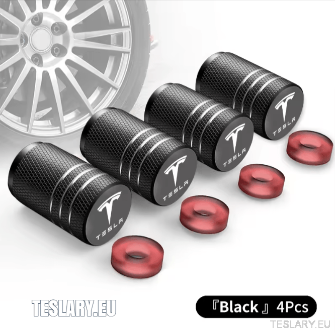 Tesla Aluminium Tyre Valve Air Caps with Logo in Black , Silver , Red or Blue - TESLARY Tesla Shop Accessories Europe Nederlands Dublin Cork Ireland Deutschland Espana Alicante France Italia