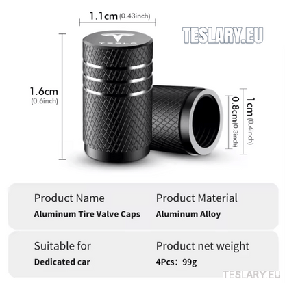Tesla Aluminium Tyre Valve Air Caps with Logo in Black , Silver , Red or Blue - TESLARY Tesla Shop Accessories Europe Nederlands Dublin Cork Ireland Deutschland Espana Alicante France Italia