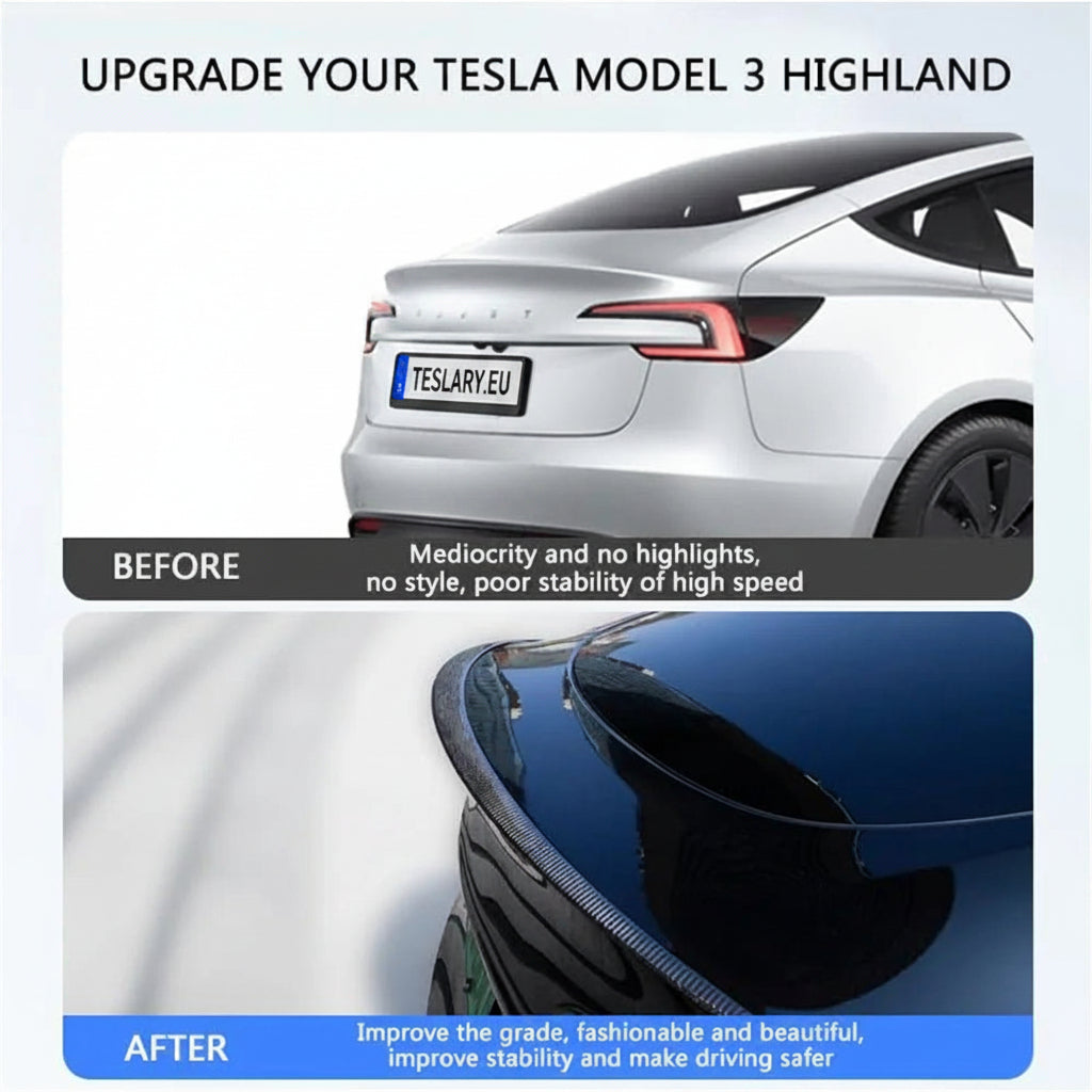 Tesla Model 3+ Highland 2024 Onwards 100% Real Carbon Fiber Rear Trunk Spoiler - TESLARY Tesla Shop Accessories Europe Nederlands Dublin Cork Ireland Deutschland Espana Alicante France Italia