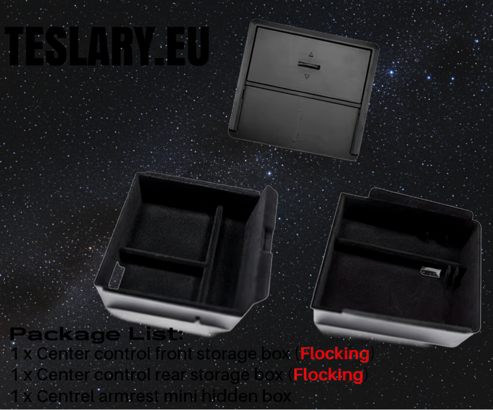 Tesla Model 3+ Highland Accessories 3 Pack Front & Rear Trays & Hidden Storage - TESLARY Tesla Shop Accessories Europe Nederlands Dublin Cork Ireland Deutschland Espana Alicante France Italia