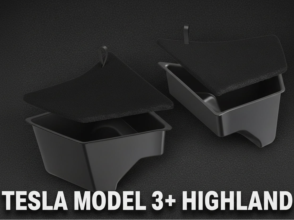 Tesla Model 3 Highland Rear Trunk Organiser Side Pockets with Lids - Tesla Shop Europe - TESLARY.IE Ireland - France boutique- Deutschland Geschäft- España comercio - Nederland winkel- TESLARY.IE