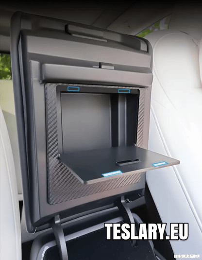 Tesla Model 3 / Y Armrest Hidden Storage Magnetic Lock Carbon Fibre Style Finish - TESLARY Tesla Shop Accessories Europe Nederlands Dublin Cork Ireland Deutschland Espana Alicante France Italia