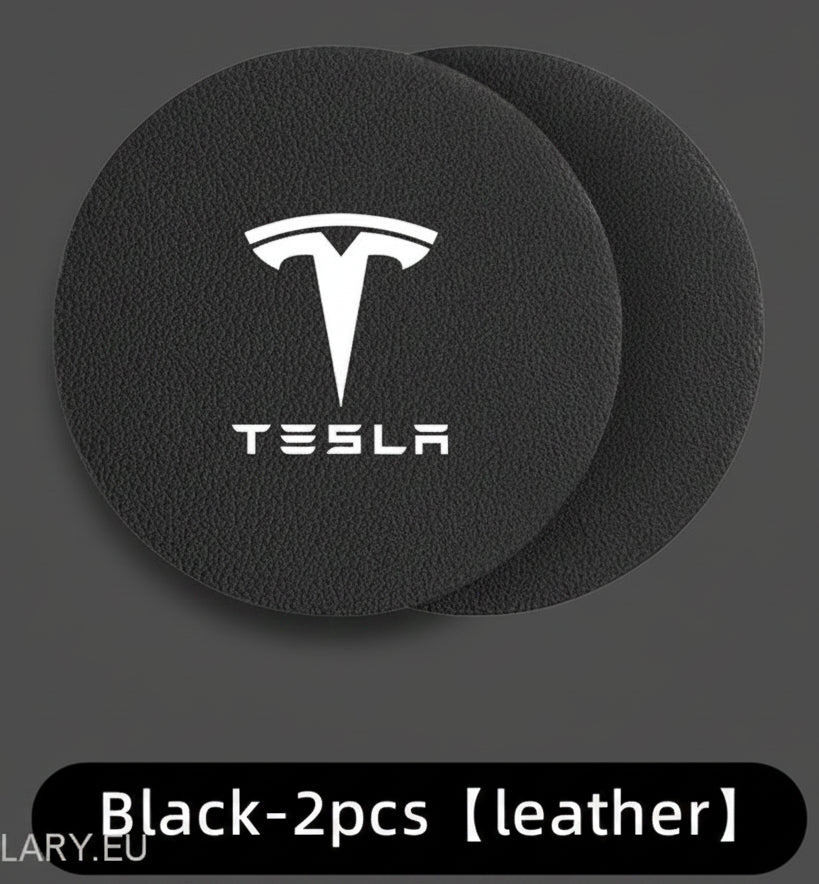 Tesla Model 3 Y S X Black Leather Centre Console Cup Inserts with Logo