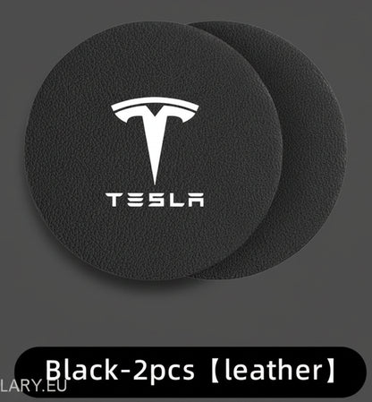Tesla Model 3 Y S X Black Leather Centre Console Cup Inserts with Logo