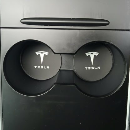 Tesla Model 3 Y S X Black Leather Centre Console Cup Inserts with Logo - TESLARY Tesla Shop Accessories Europe Nederlands Ireland Deutschland Espana Alicante France Italia