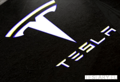 Tesla Model 3 / Y / S / X Door Projector Lights Plaid & Logo Style - TESLARY Tesla Shop Accessories Europe Nederlands Dublin Cork Ireland Deutschland Espana Alicante France Italia