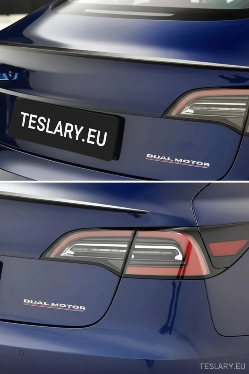 Tesla Model 3/Y Dual Motor Logo Emblem - Tesla Shop Europe - TESLARY.IE Ireland - France boutique- Deutschland Geschäft- España comercio - Nederland winkel- TESLARY.IE