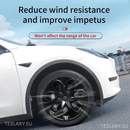 TESLA  MODEL Y 19" PETAL STYLE WHEEL HUBS -TESLARY.IE Tesla Shop Europe