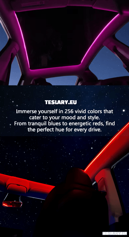 Tesla Model Y Led Ambient Roof Lighting - TESLARY Tesla Shop Accessories Europe Nederlands Dublin Cork Ireland Deutschland Espana Alicante France Italia
