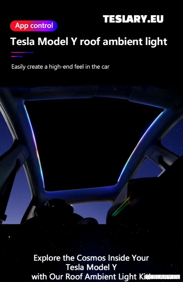 Tesla Model Y Led Ambient Roof Lighting - TESLARY Tesla Shop Accessories Europe Nederlands Dublin Cork Ireland Deutschland Espana Alicante France Italia