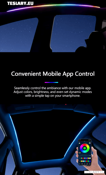 Tesla Model Y Led Ambient Roof Lighting - TESLARY Tesla Shop Accessories Europe Nederlands Dublin Cork Ireland Deutschland Espana Alicante France Italia