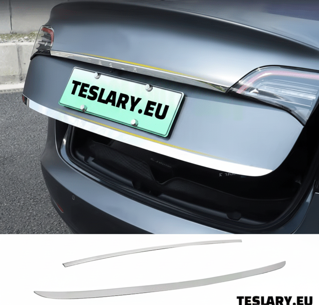 Tesla Model Y Trunk Chrome Protective Strips - TESLARY Tesla Shop Accessories Europe Nederlands Dublin Cork Ireland Deutschland Espana Alicante France Italia