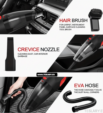 Vacuum Wired High Power Suction with Attachments Handheld Light Weight Black - TESLARY Tesla Shop Accessories Europe Nederlands Dublin Cork Ireland Deutschland Espana Alicante France Italia